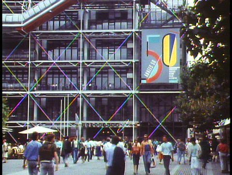 PARIS, FRANCE, 1988, George Pompidou Center, wide shot, people low in shot