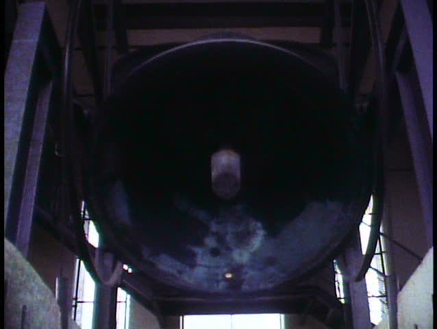 WEST BERLIN, WEST GERMANY, 1988, Berlin Liberty Bell, swinging, hammer hitting