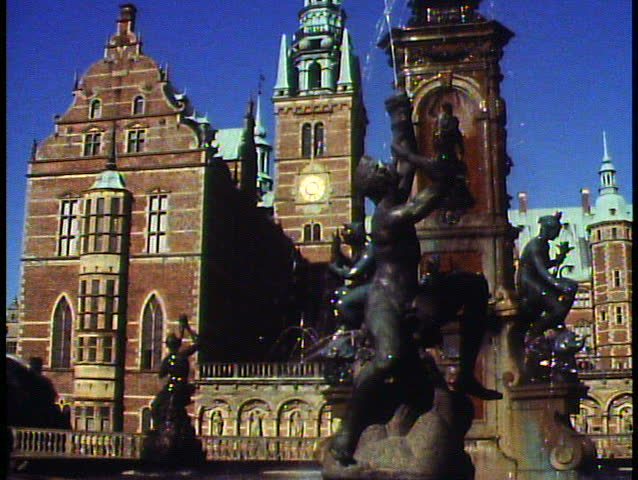 COPENHAGEN, DENMARK, 1988, Frederiksberg Castle, fountain in front, massive