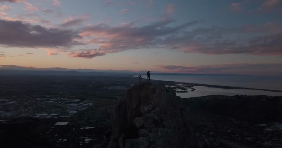 Aerial footage over Christchurch city, New Zealand. Epic sunset.