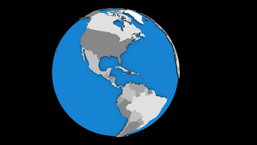 Haiti coming forward towards camera on gently rotating political globe. 3D animation.