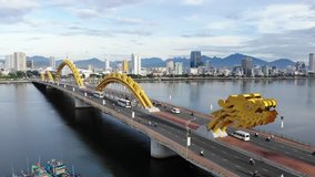 Aerial drone cinematic footage of the City of Danang in Central Vietnam, South East Asia. This city has many bridges including the Dragon Bridge which can be seen in this video. 