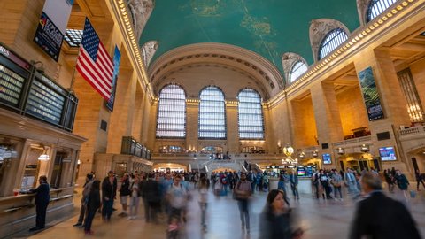 New York, USA - May 10, 2018: 4k hyperlapse video of commuters at Grand Central Station in New York
