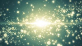 Space neon background with particles. Space gold dust with stars. Sunlight of beams and gloss of particles galaxies. Seamless loop.