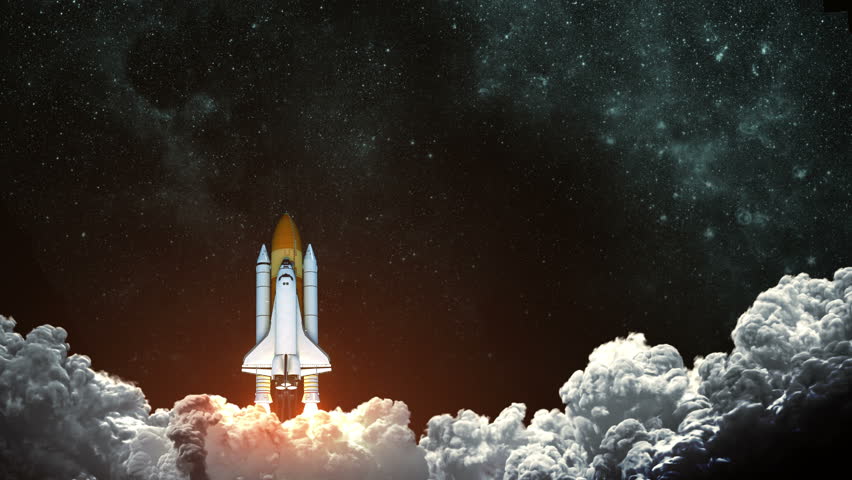 4K. Space Shuttle Launch On Background Of Night Sky. Slow Motion. 3D Animation.  Ultra High Definition. 3840x2160. Royalty-Free Stock Footage #1015247392