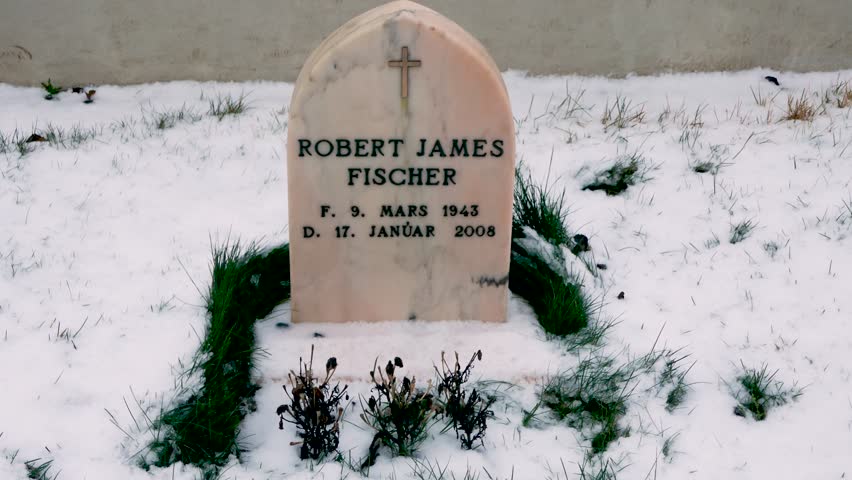 SELFOSS, ICELAND, JANUARY 2018: Tomb grave of the former American world chess champion Bobby Fischer in Laugardalur church