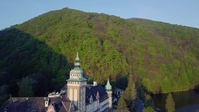 aerial view of Lillafüred Castle in Miskolc, Aerial video shows the castle of Lillafüred near Miskolc, Hungary
