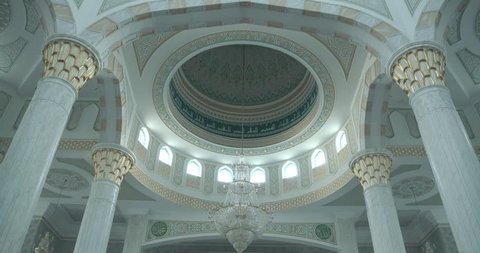 Astana, Aqmola / Kazakhstan - 18 August 2018: Hazrat Sultan Mosque - mosque interior 4K