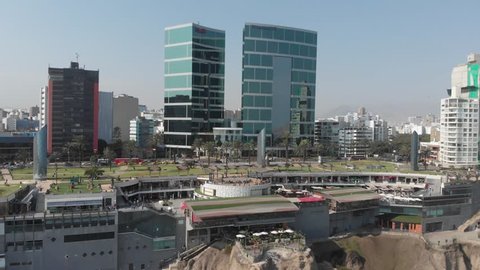 LIMA, PERU  - CIRCA 2018: Aerial view of Marriot hotel and Larcomar mall circa 2018, in Lima, Peru.