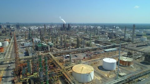 Aerial shot of an oil refinery 4k 24p flyover