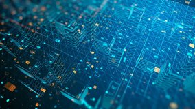 Looped abstract background with digital buildings and visual animation of random numbers and squares. Ideal for corporate presentations, architectural companies, stock exchanges, financial firms. - Powered by Shutterstock - Get 15% off with code: PIKWIZARD15