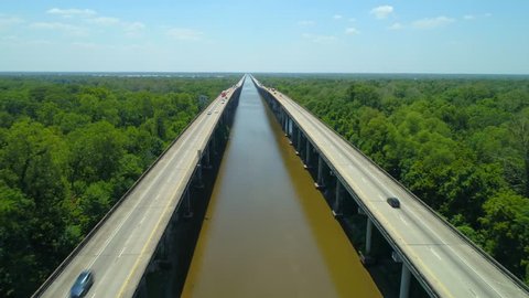 Aerial footage bridges over river 4k 24p