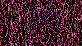 Abstract scientific computer animation with 3d rendering of objects in space pink on a black background