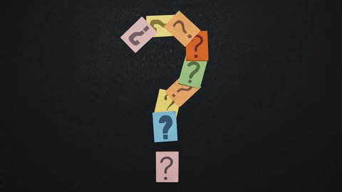 4K Stop Motion - pile of multicolored paper forming QUESTION MARK on black paper background. Concept of FAQ, Questions, Q&A and problems – Video có sẵn