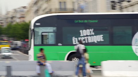 FRANCE - CIRCA JUNE 2017 - Electric passenger bus, environmentally friendly green energy, Marseille, France