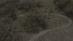Aerial view of people riding mountain bikes on winding trail / Cedar Hills, Utah, United States