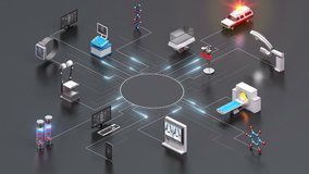 Various Smart health care devices, Medical Equipment connecting network IoT. mri scanner, ct, x-ray. 4k animation. gray back. - Powered by Shutterstock - Get 15% off with code: PIKWIZARD15