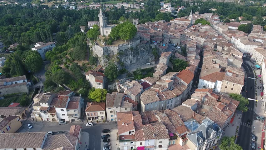 Aerial view of the city Saint ambroix. Rural village in south of France. | Shutterstock HD Video #1015355071