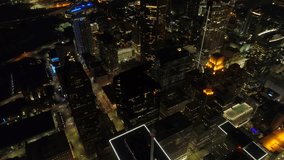 Night city aerial video Houston Texas 4k