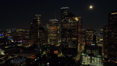 Night aerial footage Houston Texas