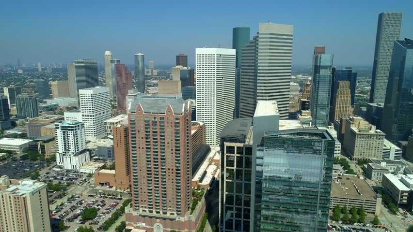 Aerial motion footage Downtown Houston Texas