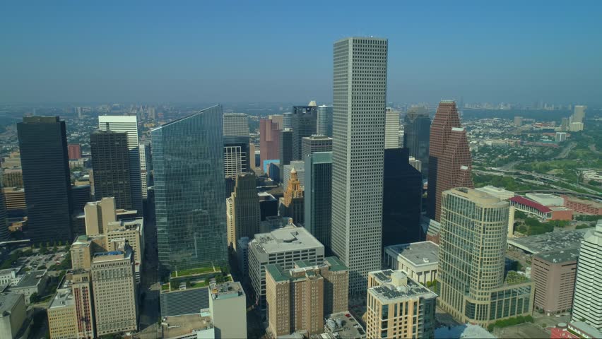 Aerial commercial footage Houston Texas skyscrapers