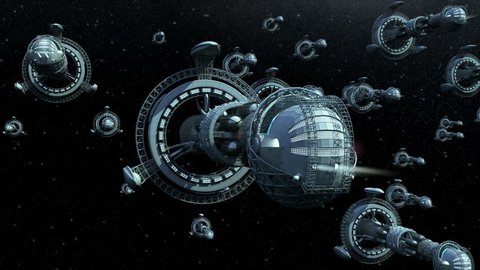 Alien spaceship armada nearing Earth, for futuristic, fantasy or interstellar deep space travel backgrounds. Elements of this animation furnished by NASA.