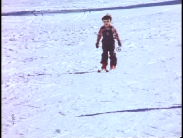 YOSEMITE NATIONAL PARK, CALIFORNIA, 1978, children learn to ski, boy falls