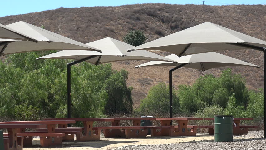 A shelter and picnic area in the desert