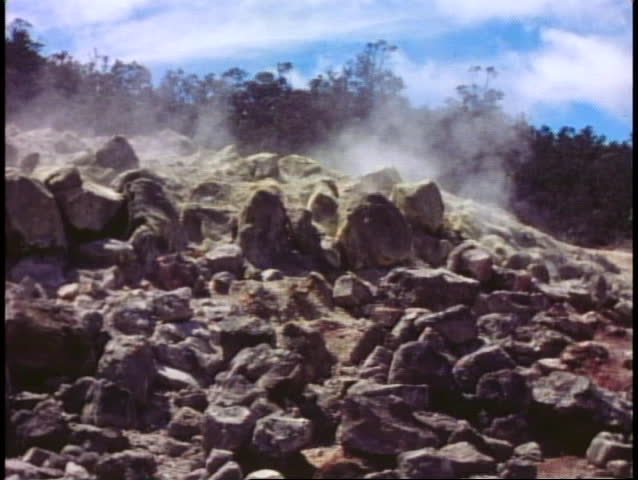 THE BIG ISLAND, HAWAII, 1978, steam rising above the rocks, close up