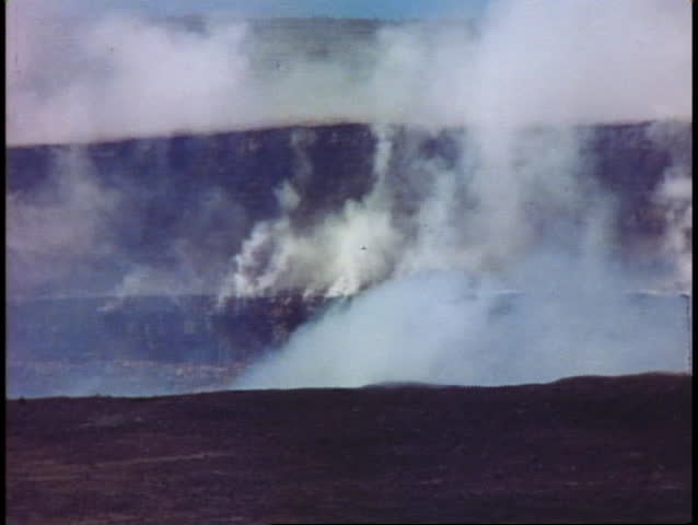THE BIG ISLAND, HAWAII, 1978, wide shot, steam rising above the crater