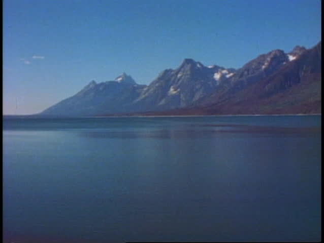 GRAND TETONS NATIONAL PARK, WYOMING, 1978, mountains, lake, wide shot