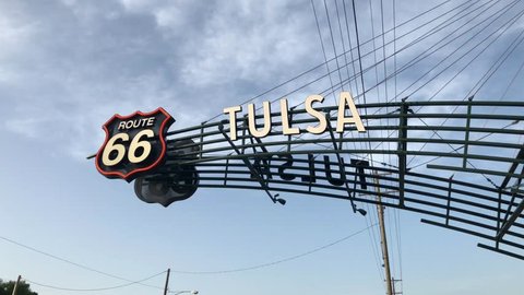 Art deco sign of route 66 logo in Tulsa, Ok