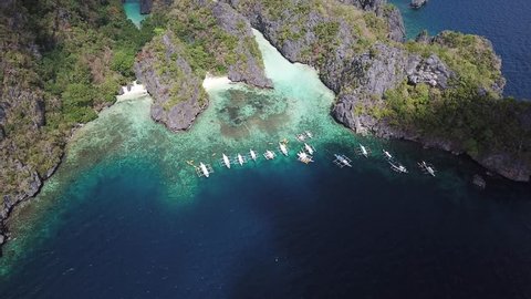 Boats anchored at the entrance of the Big Lagoon in El Nido, Palawan