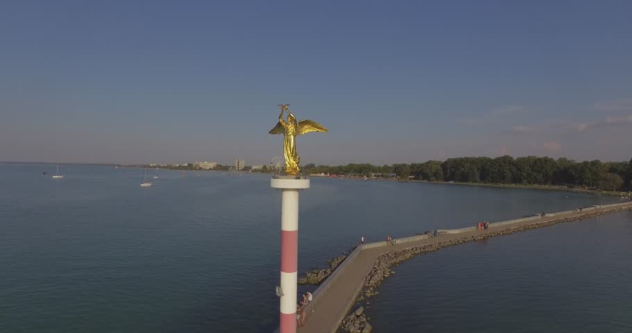 Siofok harbor bay Lake Balaton aerial raw stock video