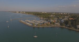 Siofok harbor bay Lake Balaton aerial raw stock video