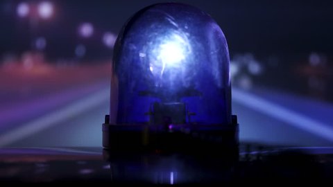 Vehicle with blue flash emergency light on highway at night time-lapse