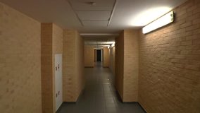 FullHD video clip of moving camera in industrial interior brick wall basement