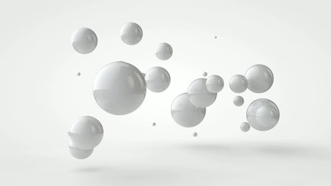 3D animation of balls flying in weightlessness, which fall and disappear.