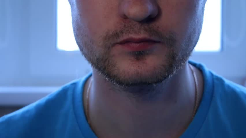 close-up, man eats, fast food, a national dish, pie, unshaven man