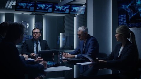 Corporate Executives Have a Closed Meeting With the Goverment Officials in the Negotiations Room. Serious Business People Solving Problems. Shot on RED EPIC-W 8K Helium Cinema Camera.