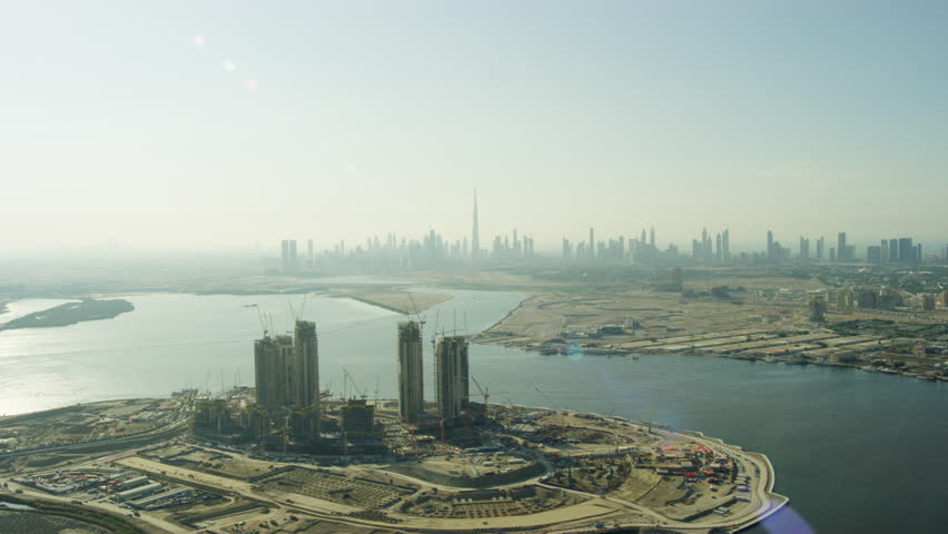 Aerial View Dubai Creek Business Commercial Stock Footage Video (100% 