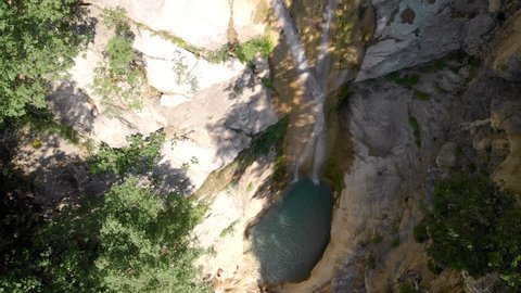 Aerial - Nidri waterfall on Lefkada island in Greece