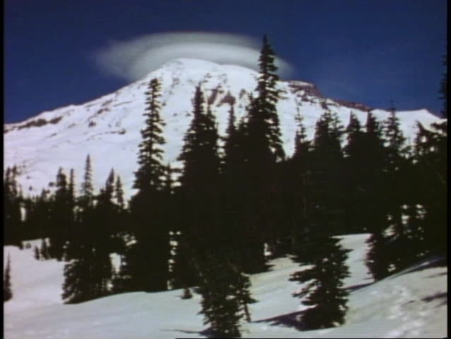 MOUNT RAINER NATIONAL PARK, WASHINGTON, 1978, snow covered mountain, halo cloud