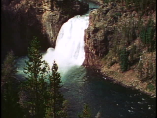 YELLOWSTONE NATIONAL PARK, WYOMING, 1978, Upper Falls, waterfall, wide shot