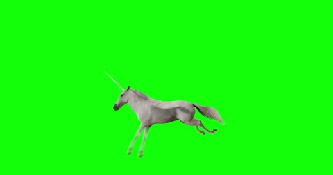 Pegasus and winged Unicorn flying on a transparent background. The first flying horse with horn, and the second without horn. Isolated and cyclic animation. Seamless loop. Green Screen