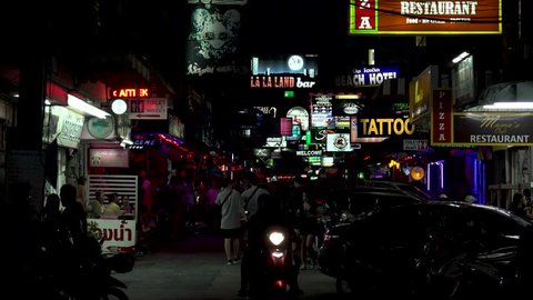PATTAYA,  THAILAND - CIRCA AUGUST 2018 : Scenery of street and sign board at SOI 6 STREET.
