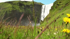 Skogafoss (waterfall in southern Iceland) as detailed 4K footage
