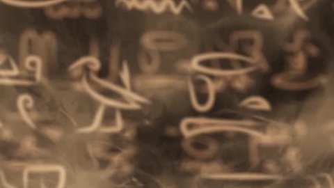 hieroglyphic Egyptian texture. Ancient hieroglyphs in different layers moving around in 3d animation with smoke