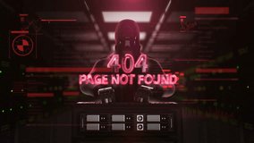 Robot, Cyborg Hacker working on a server computer with typo '404 PAGE NOT FOUND' Security artificial intelligence, 4K animation. - Powered by Shutterstock - Get 15% off with code: PIKWIZARD15